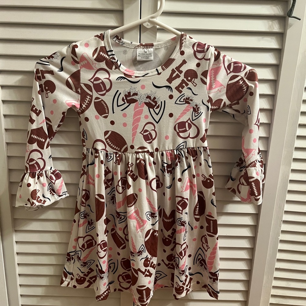 Girls football & unicorn boutique dress size medium (fits 2-4T)